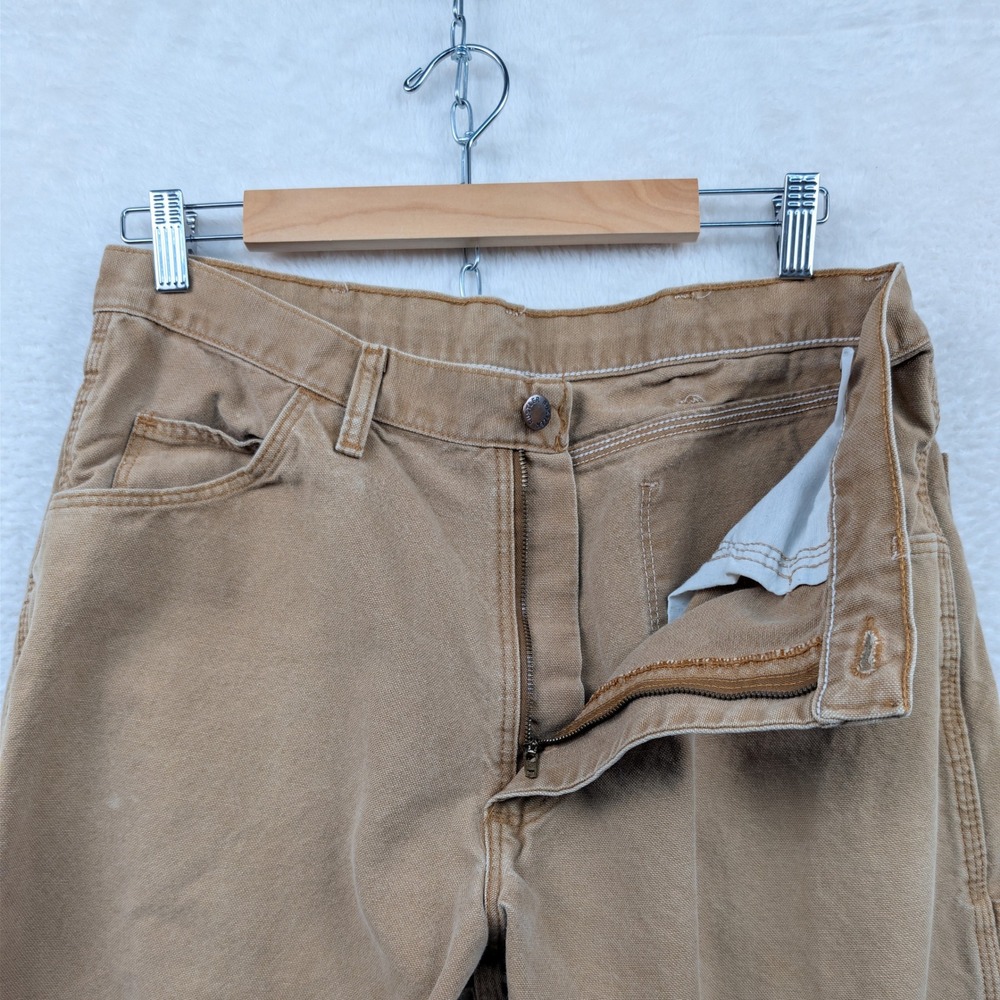 VTG Rustler Carpenter Pants Men's 35x29 Tan Straight Duck Canvas Workwear 90s